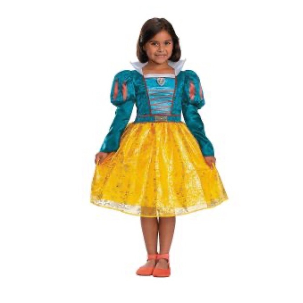Disney Snow White Light Up Princess Costume Dress Teal Yellow with Headband 7-8